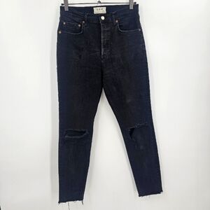 We The Free Free People Black Button Fly High Waist Skinny Raw Hem Jeans Size 30